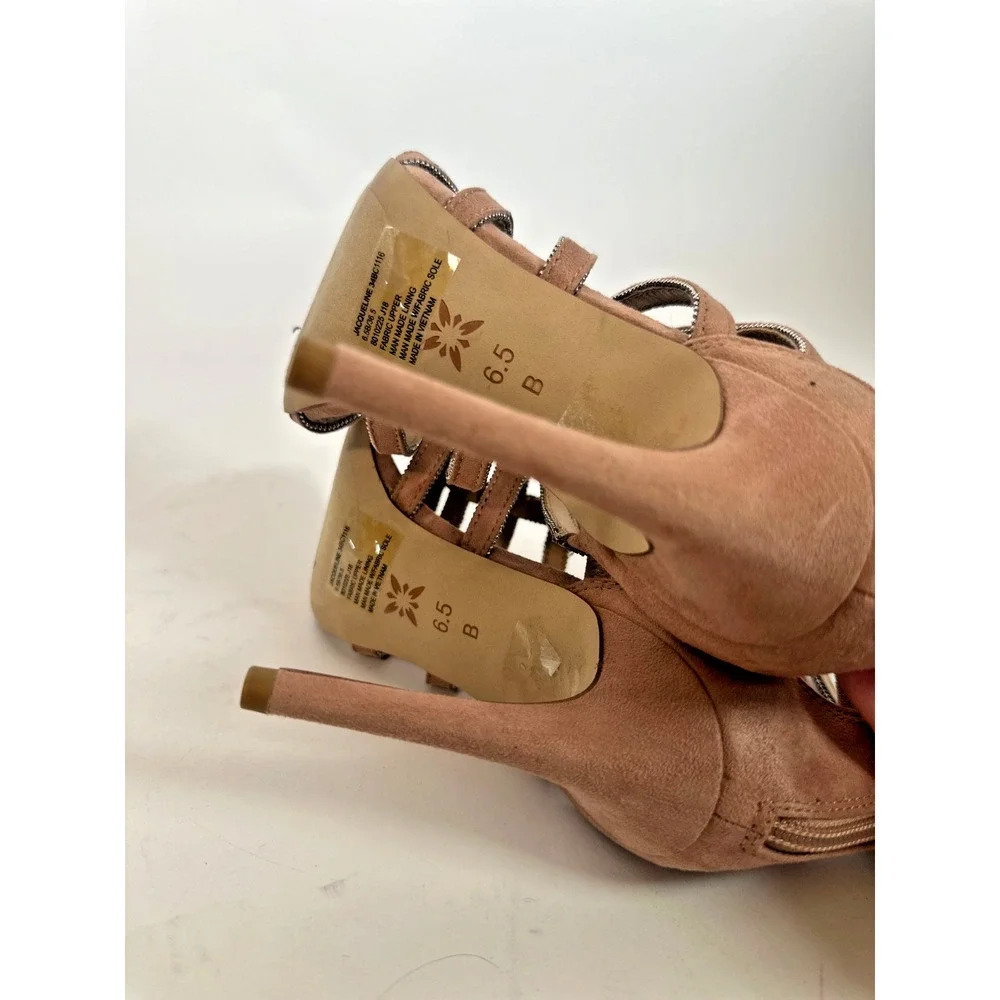 BCBGeneration Blush Suede Cage Sandal Heels Size 6.5 Strappy Stiletto Pumps